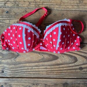 Candie's Vibrant Red Polka Dot Bra with White Lace